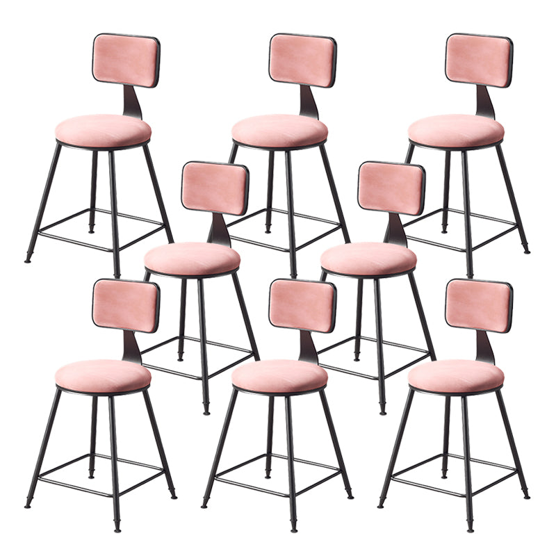 Contemporary Style Barstool Round Low Back Bar Stool with Black Frame Pink 8 Piece Set Short Stool(18"H) Clearhalo 'Bar Furniture' 'Bar Stools' 'bar_stools' 'furn' 'furn_bar_stools' 'Furniture' 'Kitchen & Dining Furniture' 6394966