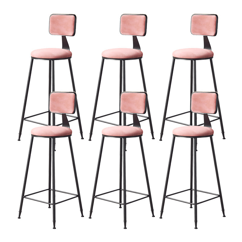 Contemporary Style Barstool Round Low Back Bar Stool with Black Frame Pink 6 Piece Set Bar Stool(30"H) Clearhalo 'Bar Furniture' 'Bar Stools' 'bar_stools' 'furn' 'furn_bar_stools' 'Furniture' 'Kitchen & Dining Furniture' 6395038