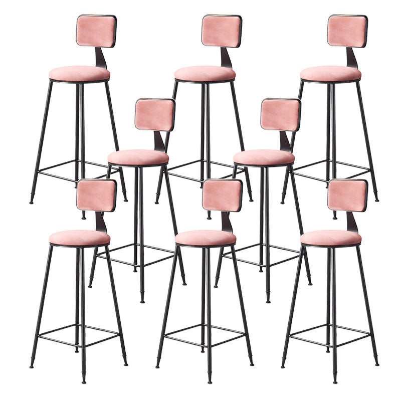 Contemporary Style Barstool Round Low Back Bar Stool with Black Frame Pink 8 Piece Set Bar Stool(30"H) Clearhalo 'Bar Furniture' 'Bar Stools' 'bar_stools' 'furn' 'furn_bar_stools' 'Furniture' 'Kitchen & Dining Furniture' 6395039