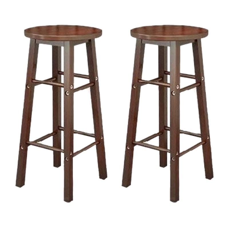 Industrial Wooden Counter Height Stools with Footrest Bar Stool Walnut 2 Piece Set Bar Stool (28" H) Clearhalo 'Bar Furniture' 'Bar Stools' 'bar_stools' 'furn' 'furn_bar_stools' 'Furniture' 'Kitchen & Dining Furniture' 6395151