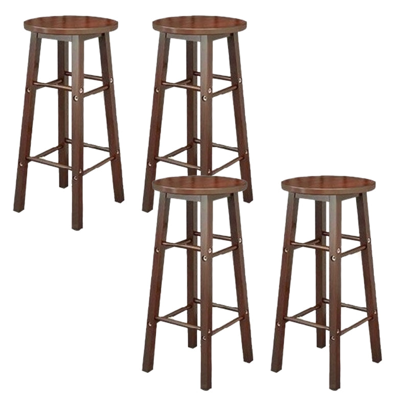 Industrial Wooden Counter Height Stools with Footrest Bar Stool Walnut 4 Piece Set Bar Stool (28" H) Clearhalo 'Bar Furniture' 'Bar Stools' 'bar_stools' 'furn' 'furn_bar_stools' 'Furniture' 'Kitchen & Dining Furniture' 6395152