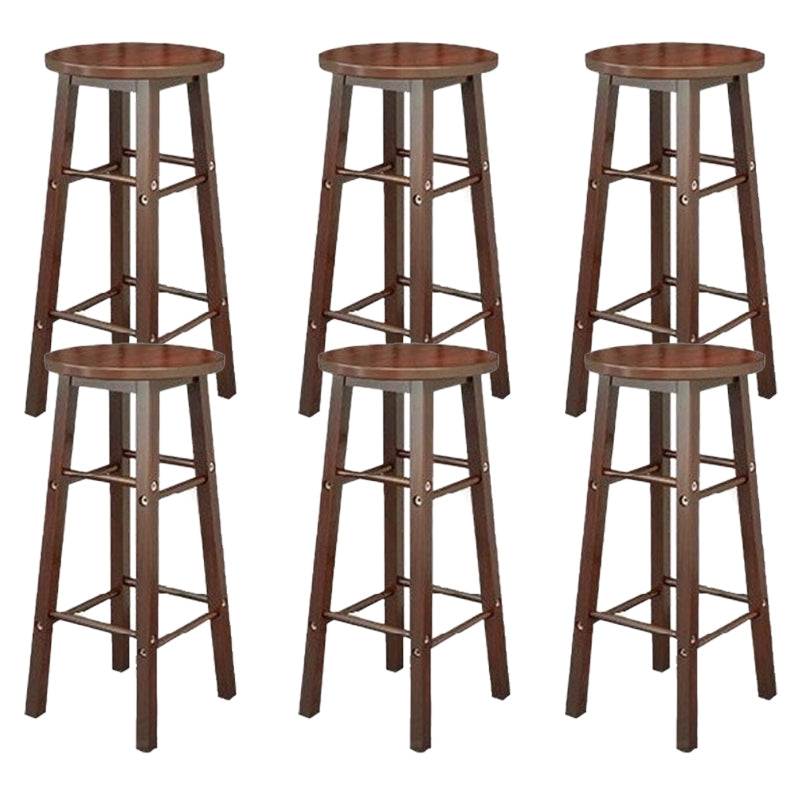 Industrial Wooden Counter Height Stools with Footrest Bar Stool Walnut 6 Piece Set Bar Stool (28" H) Clearhalo 'Bar Furniture' 'Bar Stools' 'bar_stools' 'furn' 'furn_bar_stools' 'Furniture' 'Kitchen & Dining Furniture' 6395153