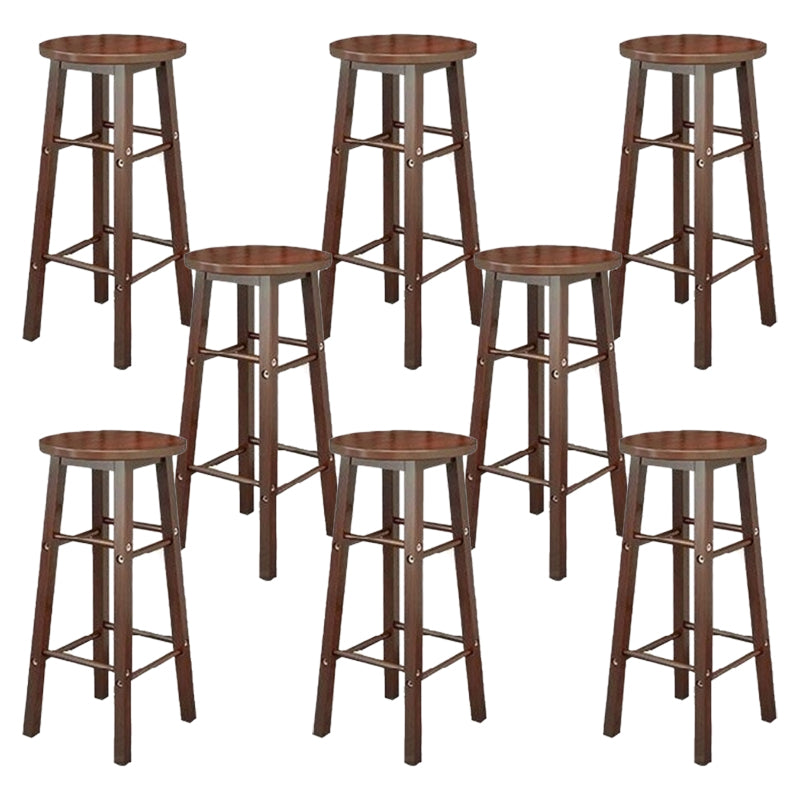 Industrial Wooden Counter Height Stools with Footrest Bar Stool Walnut 8 Piece Set Bar Stool (28" H) Clearhalo 'Bar Furniture' 'Bar Stools' 'bar_stools' 'furn' 'furn_bar_stools' 'Furniture' 'Kitchen & Dining Furniture' 6395154
