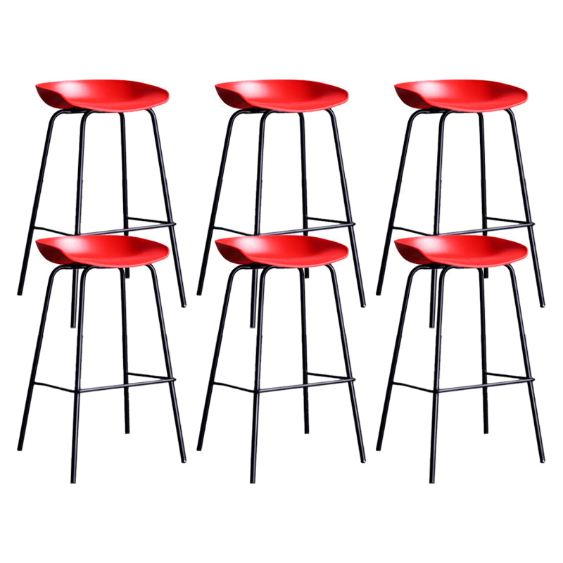 Contemporary Metal Counter Height Stools Low Back Bar Stool with Footrest Red 6 Piece Set Clearhalo 'Bar Furniture' 'Bar Stools' 'bar_stools' 'furn' 'furn_bar_stools' 'Furniture' 'Kitchen & Dining Furniture' 6395290