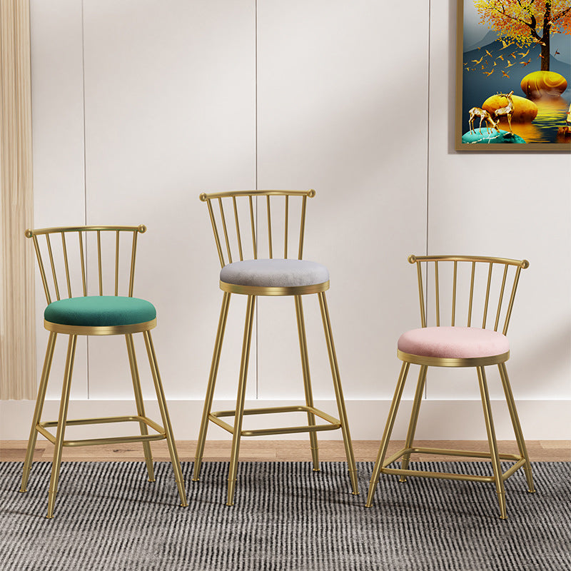 Glam Backrest Armless Counter Stool Iron Bar Stool with Velvet Cushion and Pedal for Cafe Clearhalo 'Bar Furniture' 'Bar Stools' 'bar_stools' 'furn' 'furn_bar_stools' 'Furniture' 'Kitchen & Dining Furniture' 6395509