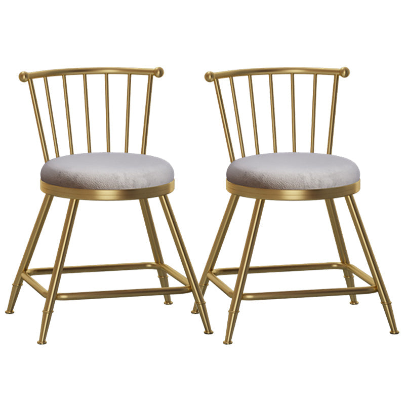 Glam Backrest Armless Counter Stool Iron Bar Stool with Velvet Cushion and Pedal for Cafe Gray 2 Piece Set Short Stool(18"H) Clearhalo 'Bar Furniture' 'Bar Stools' 'bar_stools' 'furn' 'furn_bar_stools' 'Furniture' 'Kitchen & Dining Furniture' 6395511