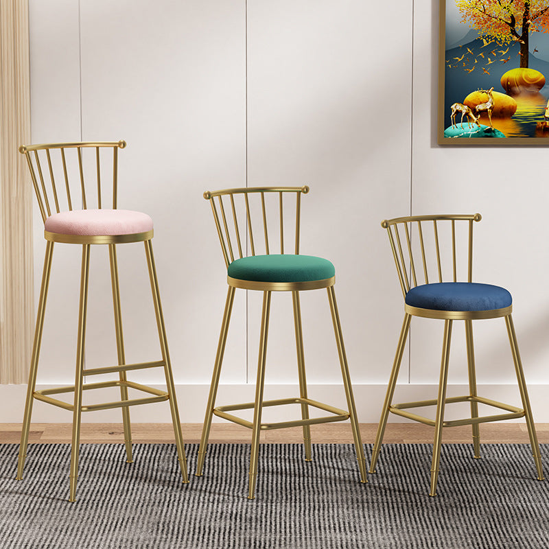 Glam Backrest Armless Counter Stool Iron Bar Stool with Velvet Cushion and Pedal for Cafe Clearhalo 'Bar Furniture' 'Bar Stools' 'bar_stools' 'furn' 'furn_bar_stools' 'Furniture' 'Kitchen & Dining Furniture' 6395514