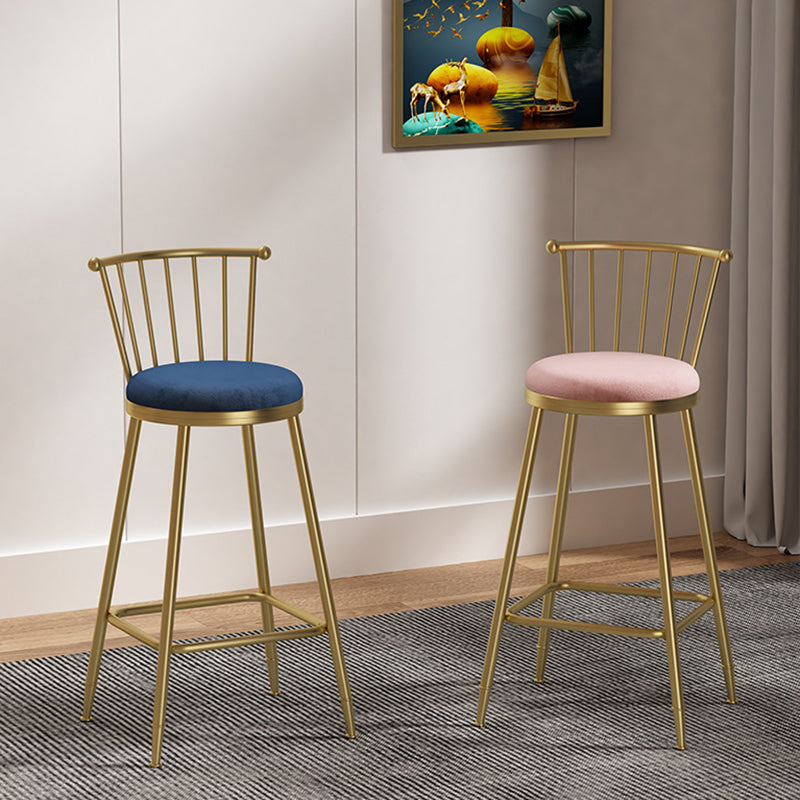 Glam Backrest Armless Counter Stool Iron Bar Stool with Velvet Cushion and Pedal for Cafe Clearhalo 'Bar Furniture' 'Bar Stools' 'bar_stools' 'furn' 'furn_bar_stools' 'Furniture' 'Kitchen & Dining Furniture' 6395515