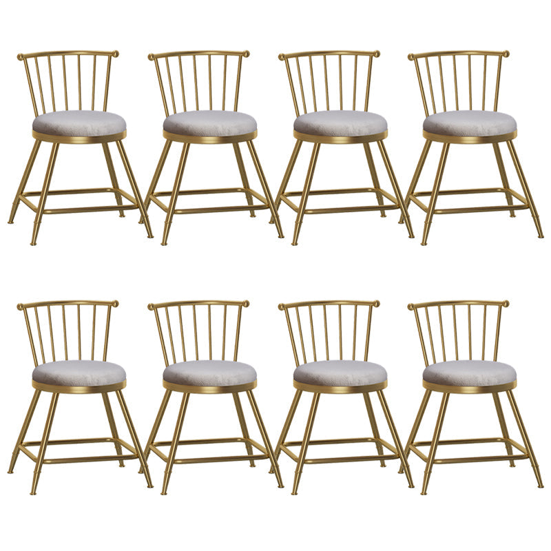 Glam Backrest Armless Counter Stool Iron Bar Stool with Velvet Cushion and Pedal for Cafe Gray 8 Piece Set Short Stool(18"H) Clearhalo 'Bar Furniture' 'Bar Stools' 'bar_stools' 'furn' 'furn_bar_stools' 'Furniture' 'Kitchen & Dining Furniture' 6395518