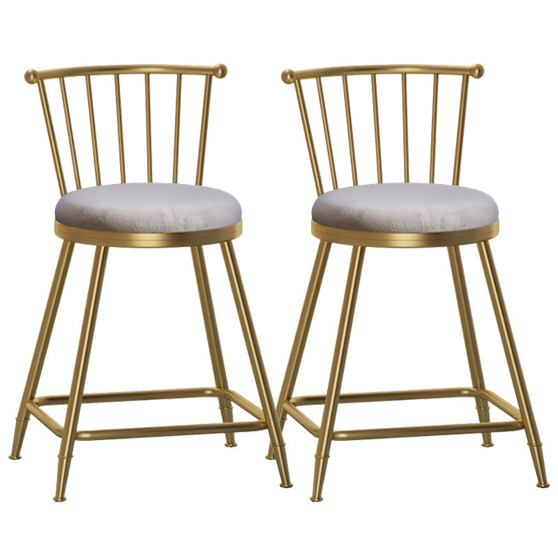 Glam Backrest Armless Counter Stool Iron Bar Stool with Velvet Cushion and Pedal for Cafe Gray 2 Piece Set Short Stool(22"H) Clearhalo 'Bar Furniture' 'Bar Stools' 'bar_stools' 'furn' 'furn_bar_stools' 'Furniture' 'Kitchen & Dining Furniture' 6395522