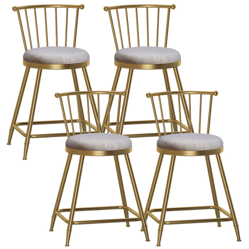 Glam Backrest Armless Counter Stool Iron Bar Stool with Velvet Cushion and Pedal for Cafe Gray 4 Piece Set Short Stool(22"H) Clearhalo 'Bar Furniture' 'Bar Stools' 'bar_stools' 'furn' 'furn_bar_stools' 'Furniture' 'Kitchen & Dining Furniture' 6395524