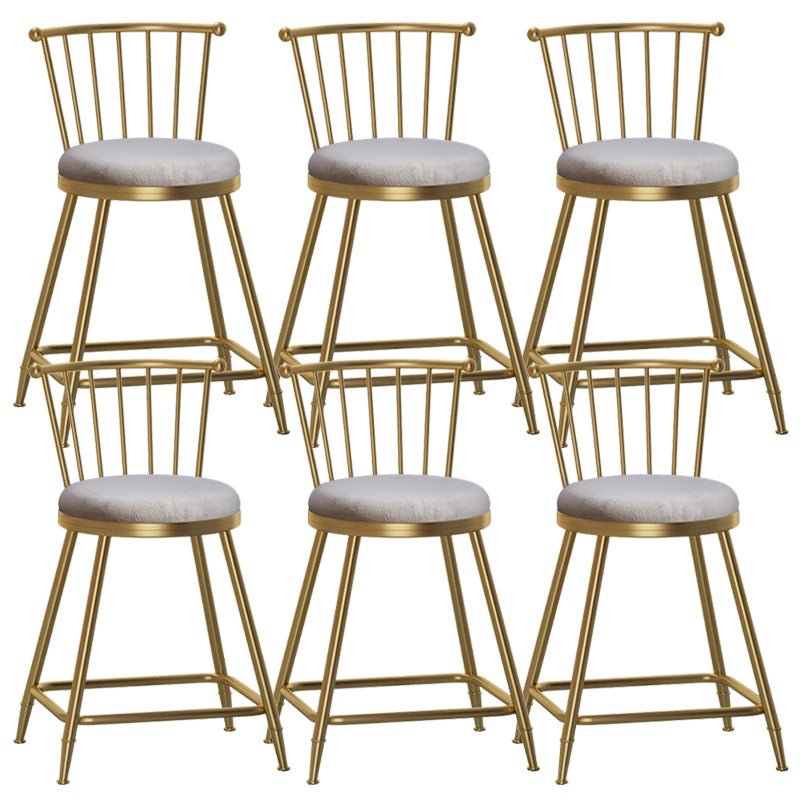Glam Backrest Armless Counter Stool Iron Bar Stool with Velvet Cushion and Pedal for Cafe Gray 6 Piece Set Short Stool(22"H) Clearhalo 'Bar Furniture' 'Bar Stools' 'bar_stools' 'furn' 'furn_bar_stools' 'Furniture' 'Kitchen & Dining Furniture' 6395525