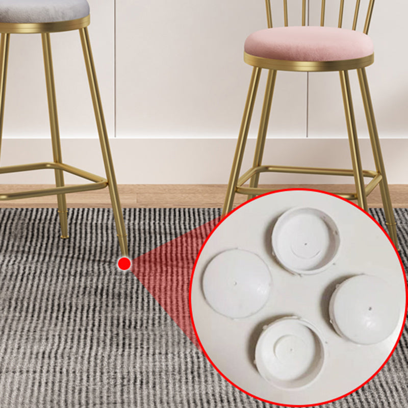 Glam Backrest Armless Counter Stool Iron Bar Stool with Velvet Cushion and Pedal for Cafe Clearhalo 'Bar Furniture' 'Bar Stools' 'bar_stools' 'furn' 'furn_bar_stools' 'Furniture' 'Kitchen & Dining Furniture' 6395526