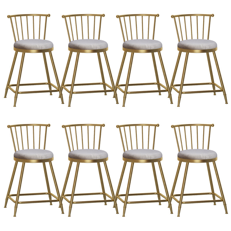Glam Backrest Armless Counter Stool Iron Bar Stool with Velvet Cushion and Pedal for Cafe Gray 8 Piece Set Short Stool(22"H) Clearhalo 'Bar Furniture' 'Bar Stools' 'bar_stools' 'furn' 'furn_bar_stools' 'Furniture' 'Kitchen & Dining Furniture' 6395527