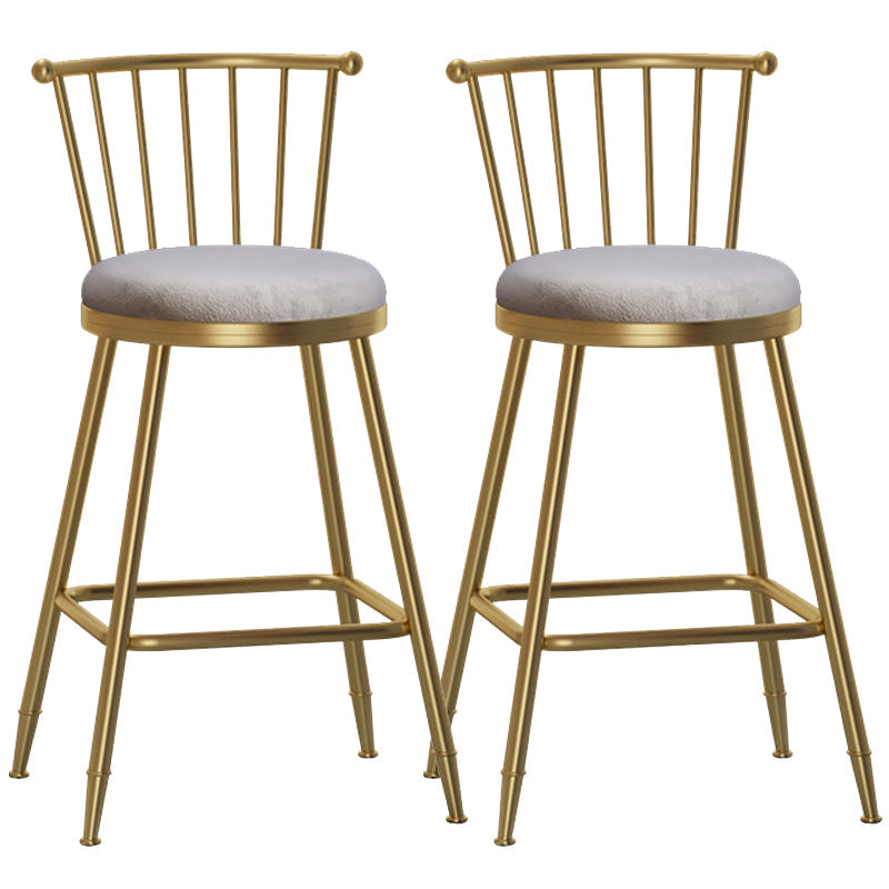 Glam Backrest Armless Counter Stool Iron Bar Stool with Velvet Cushion and Pedal for Cafe Gray 2 Piece Set Counter Stool(26"H) Clearhalo 'Bar Furniture' 'Bar Stools' 'bar_stools' 'furn' 'furn_bar_stools' 'Furniture' 'Kitchen & Dining Furniture' 6395531