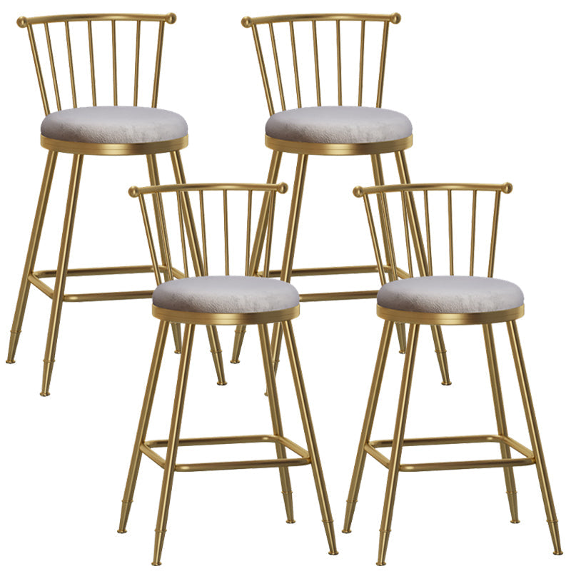 Glam Backrest Armless Counter Stool Iron Bar Stool with Velvet Cushion and Pedal for Cafe Gray 4 Piece Set Counter Stool(26"H) Clearhalo 'Bar Furniture' 'Bar Stools' 'bar_stools' 'furn' 'furn_bar_stools' 'Furniture' 'Kitchen & Dining Furniture' 6395532