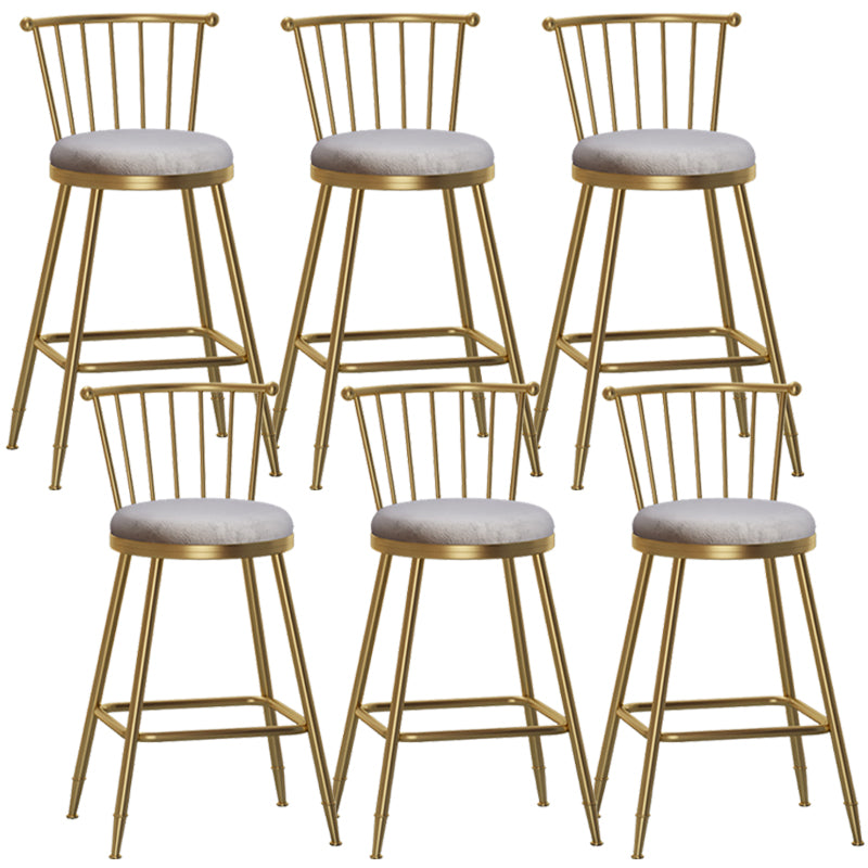 Glam Backrest Armless Counter Stool Iron Bar Stool with Velvet Cushion and Pedal for Cafe Gray 6 Piece Set Counter Stool(26"H) Clearhalo 'Bar Furniture' 'Bar Stools' 'bar_stools' 'furn' 'furn_bar_stools' 'Furniture' 'Kitchen & Dining Furniture' 6395533