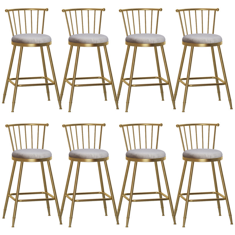 Glam Backrest Armless Counter Stool Iron Bar Stool with Velvet Cushion and Pedal for Cafe Gray 8 Piece Set Counter Stool(26"H) Clearhalo 'Bar Furniture' 'Bar Stools' 'bar_stools' 'furn' 'furn_bar_stools' 'Furniture' 'Kitchen & Dining Furniture' 6395534