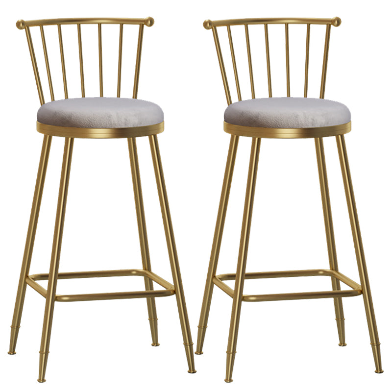 Glam Backrest Armless Counter Stool Iron Bar Stool with Velvet Cushion and Pedal for Cafe Gray 2 Piece Set Bar Stool(30"H) Clearhalo 'Bar Furniture' 'Bar Stools' 'bar_stools' 'furn' 'furn_bar_stools' 'Furniture' 'Kitchen & Dining Furniture' 6395536