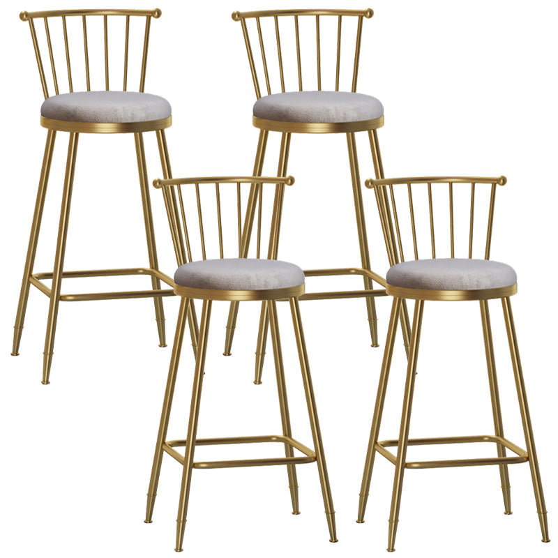 Glam Backrest Armless Counter Stool Iron Bar Stool with Velvet Cushion and Pedal for Cafe Gray 4 Piece Set Bar Stool(30"H) Clearhalo 'Bar Furniture' 'Bar Stools' 'bar_stools' 'furn' 'furn_bar_stools' 'Furniture' 'Kitchen & Dining Furniture' 6395537