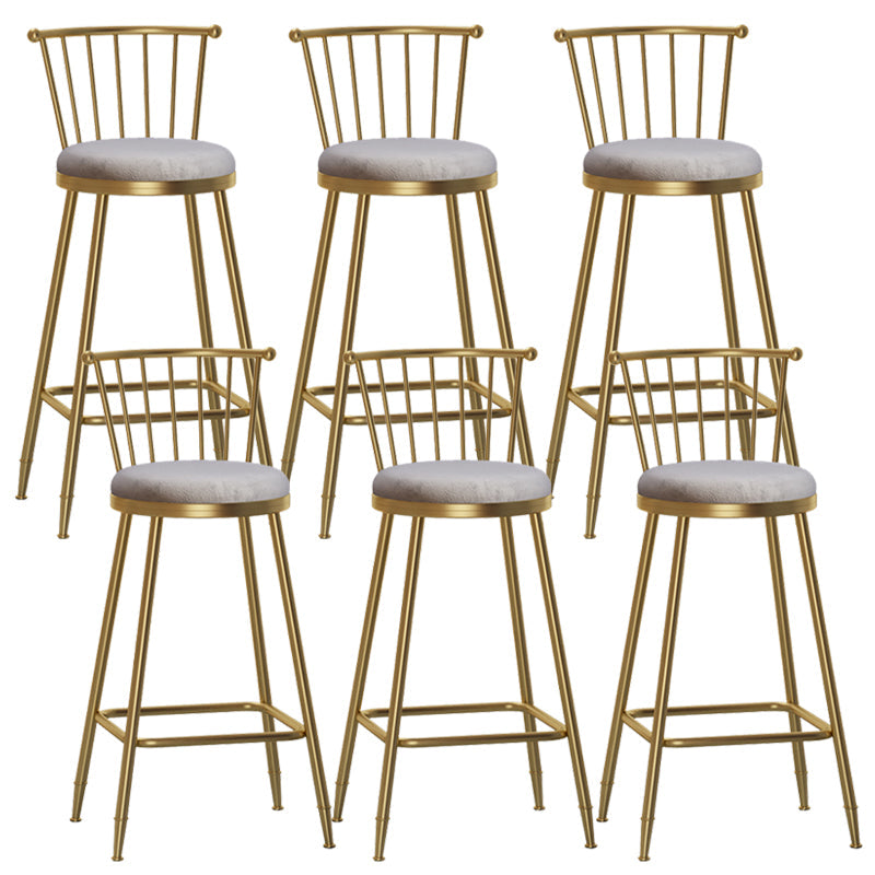 Glam Backrest Armless Counter Stool Iron Bar Stool with Velvet Cushion and Pedal for Cafe Gray 6 Piece Set Bar Stool(30"H) Clearhalo 'Bar Furniture' 'Bar Stools' 'bar_stools' 'furn' 'furn_bar_stools' 'Furniture' 'Kitchen & Dining Furniture' 6395538