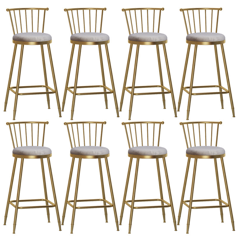 Glam Backrest Armless Counter Stool Iron Bar Stool with Velvet Cushion and Pedal for Cafe Gray 8 Piece Set Bar Stool(30"H) Clearhalo 'Bar Furniture' 'Bar Stools' 'bar_stools' 'furn' 'furn_bar_stools' 'Furniture' 'Kitchen & Dining Furniture' 6395539