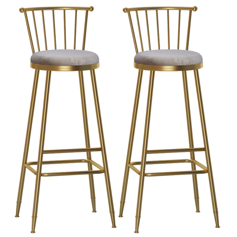 Glam Backrest Armless Counter Stool Iron Bar Stool with Velvet Cushion and Pedal for Cafe Gray 2 Piece Set Bar Stool(33"H) Clearhalo 'Bar Furniture' 'Bar Stools' 'bar_stools' 'furn' 'furn_bar_stools' 'Furniture' 'Kitchen & Dining Furniture' 6395541