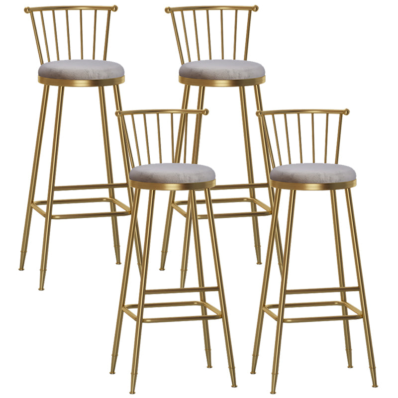 Glam Backrest Armless Counter Stool Iron Bar Stool with Velvet Cushion and Pedal for Cafe Gray 4 Piece Set Bar Stool(33"H) Clearhalo 'Bar Furniture' 'Bar Stools' 'bar_stools' 'furn' 'furn_bar_stools' 'Furniture' 'Kitchen & Dining Furniture' 6395542