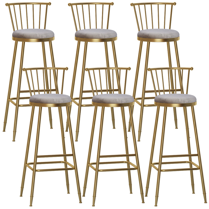 Glam Backrest Armless Counter Stool Iron Bar Stool with Velvet Cushion and Pedal for Cafe Gray 6 Piece Set Bar Stool(33"H) Clearhalo 'Bar Furniture' 'Bar Stools' 'bar_stools' 'furn' 'furn_bar_stools' 'Furniture' 'Kitchen & Dining Furniture' 6395543