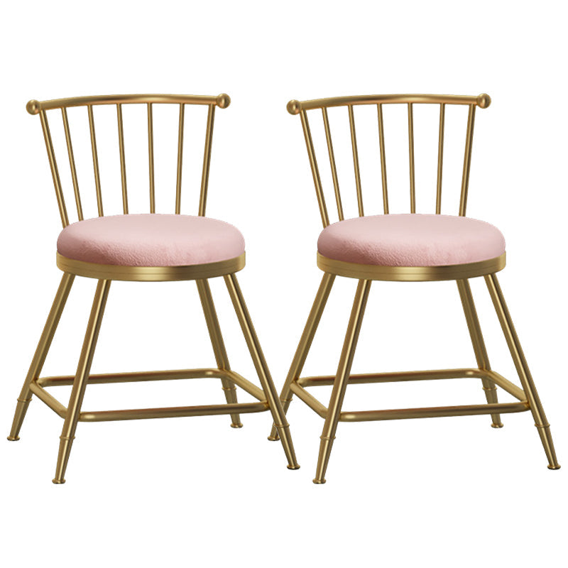 Glam Backrest Armless Counter Stool Iron Bar Stool with Velvet Cushion and Pedal for Cafe Pink 2 Piece Set Short Stool(18"H) Clearhalo 'Bar Furniture' 'Bar Stools' 'bar_stools' 'furn' 'furn_bar_stools' 'Furniture' 'Kitchen & Dining Furniture' 6395546
