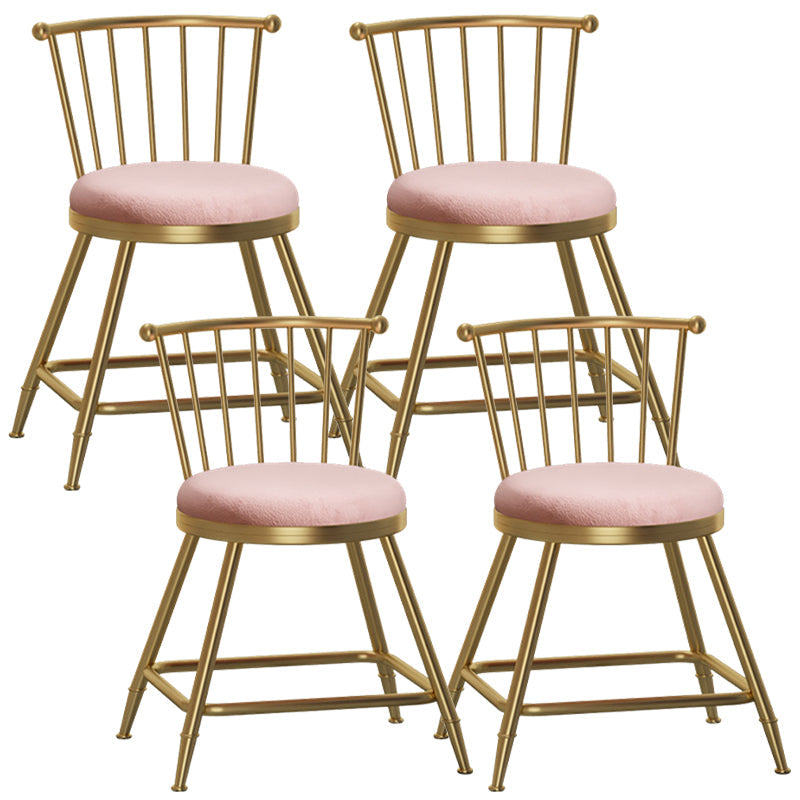 Glam Backrest Armless Counter Stool Iron Bar Stool with Velvet Cushion and Pedal for Cafe Pink 4 Piece Set Short Stool(18"H) Clearhalo 'Bar Furniture' 'Bar Stools' 'bar_stools' 'furn' 'furn_bar_stools' 'Furniture' 'Kitchen & Dining Furniture' 6395547
