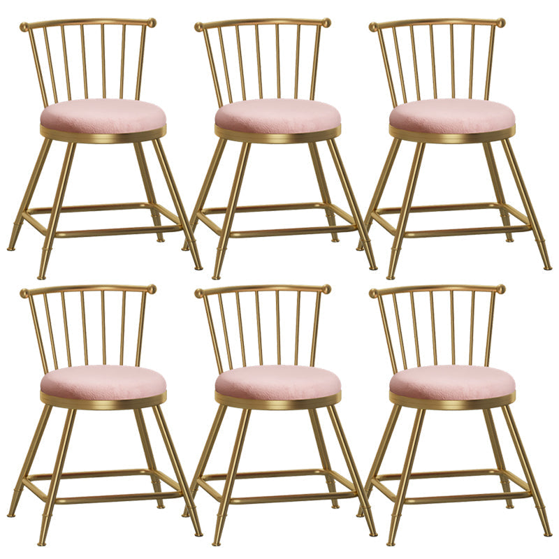Glam Backrest Armless Counter Stool Iron Bar Stool with Velvet Cushion and Pedal for Cafe Pink 6 Piece Set Short Stool(18"H) Clearhalo 'Bar Furniture' 'Bar Stools' 'bar_stools' 'furn' 'furn_bar_stools' 'Furniture' 'Kitchen & Dining Furniture' 6395548