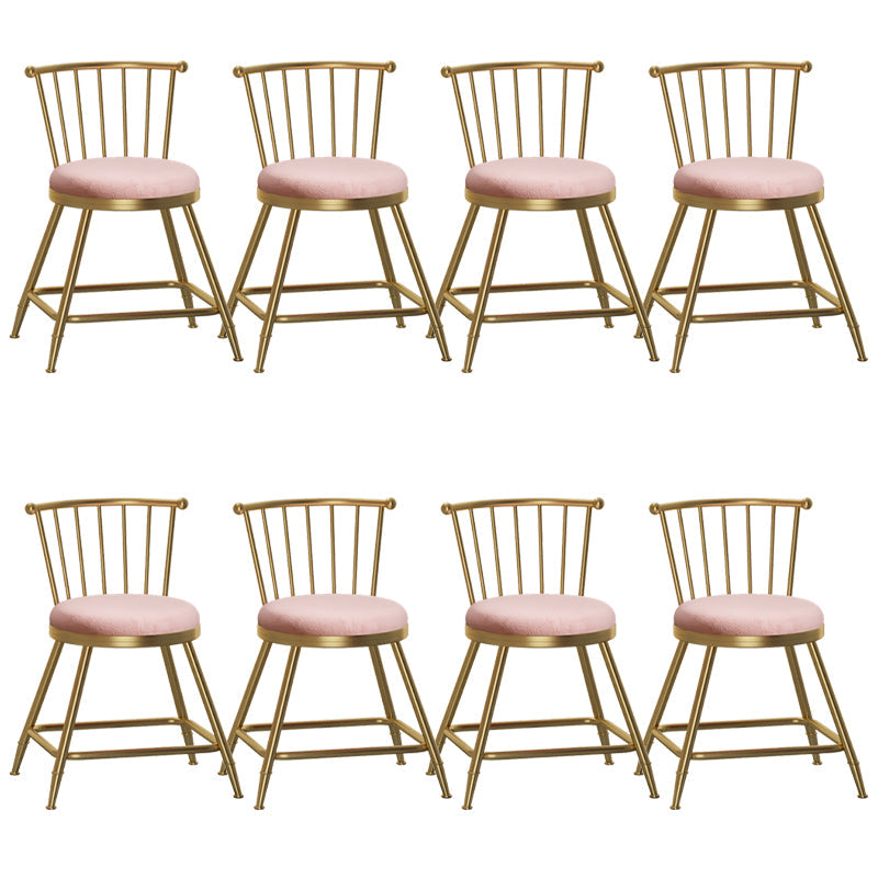 Glam Backrest Armless Counter Stool Iron Bar Stool with Velvet Cushion and Pedal for Cafe Pink 8 Piece Set Short Stool(18"H) Clearhalo 'Bar Furniture' 'Bar Stools' 'bar_stools' 'furn' 'furn_bar_stools' 'Furniture' 'Kitchen & Dining Furniture' 6395549