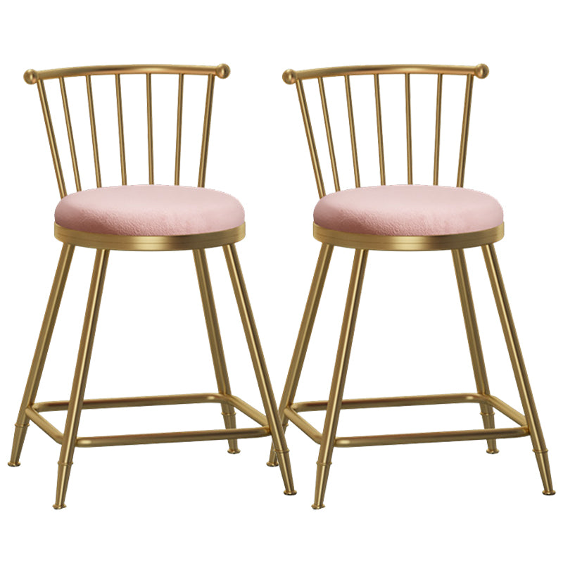 Glam Backrest Armless Counter Stool Iron Bar Stool with Velvet Cushion and Pedal for Cafe Pink 2 Piece Set Short Stool(22"H) Clearhalo 'Bar Furniture' 'Bar Stools' 'bar_stools' 'furn' 'furn_bar_stools' 'Furniture' 'Kitchen & Dining Furniture' 6395551