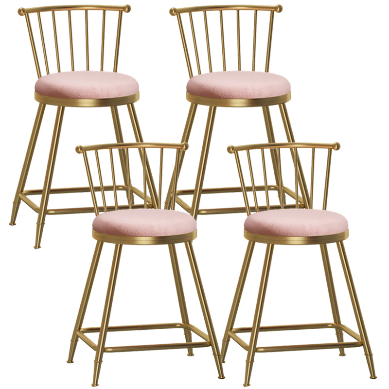 Glam Backrest Armless Counter Stool Iron Bar Stool with Velvet Cushion and Pedal for Cafe Pink 4 Piece Set Short Stool(22"H) Clearhalo 'Bar Furniture' 'Bar Stools' 'bar_stools' 'furn' 'furn_bar_stools' 'Furniture' 'Kitchen & Dining Furniture' 6395552