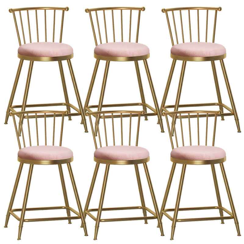 Glam Backrest Armless Counter Stool Iron Bar Stool with Velvet Cushion and Pedal for Cafe Pink 6 Piece Set Short Stool(22"H) Clearhalo 'Bar Furniture' 'Bar Stools' 'bar_stools' 'furn' 'furn_bar_stools' 'Furniture' 'Kitchen & Dining Furniture' 6395553