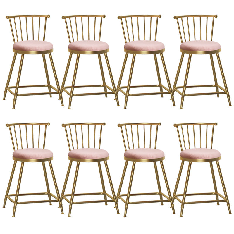 Glam Backrest Armless Counter Stool Iron Bar Stool with Velvet Cushion and Pedal for Cafe Pink 8 Piece Set Short Stool(22"H) Clearhalo 'Bar Furniture' 'Bar Stools' 'bar_stools' 'furn' 'furn_bar_stools' 'Furniture' 'Kitchen & Dining Furniture' 6395554