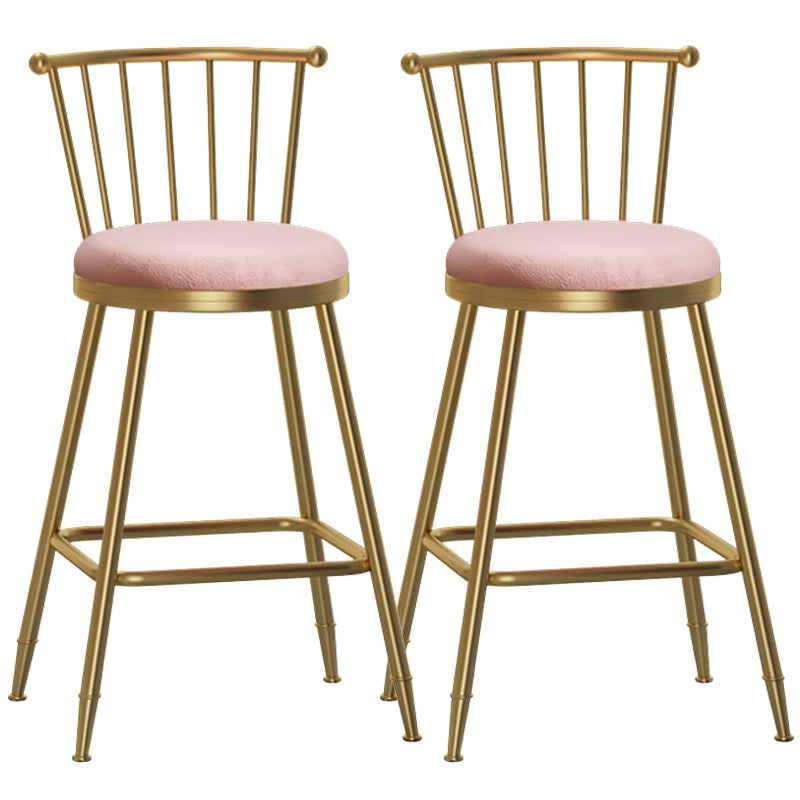 Glam Backrest Armless Counter Stool Iron Bar Stool with Velvet Cushion and Pedal for Cafe Pink 2 Piece Set Counter Stool(26"H) Clearhalo 'Bar Furniture' 'Bar Stools' 'bar_stools' 'furn' 'furn_bar_stools' 'Furniture' 'Kitchen & Dining Furniture' 6395556
