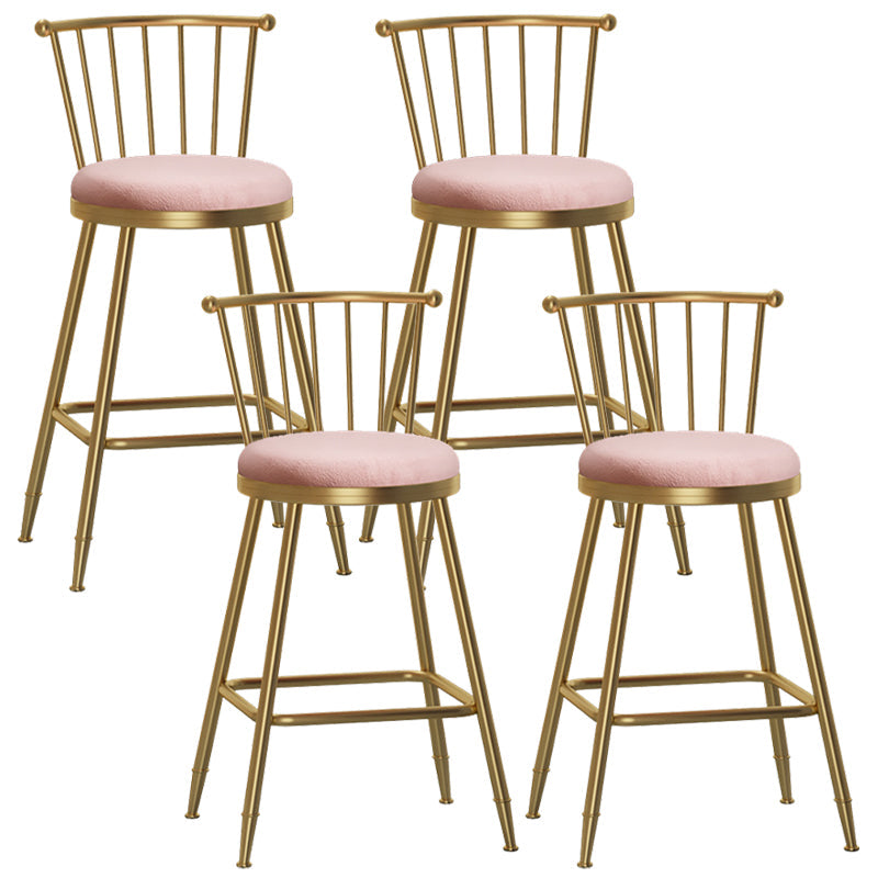 Glam Backrest Armless Counter Stool Iron Bar Stool with Velvet Cushion and Pedal for Cafe Pink 4 Piece Set Counter Stool(26"H) Clearhalo 'Bar Furniture' 'Bar Stools' 'bar_stools' 'furn' 'furn_bar_stools' 'Furniture' 'Kitchen & Dining Furniture' 6395557