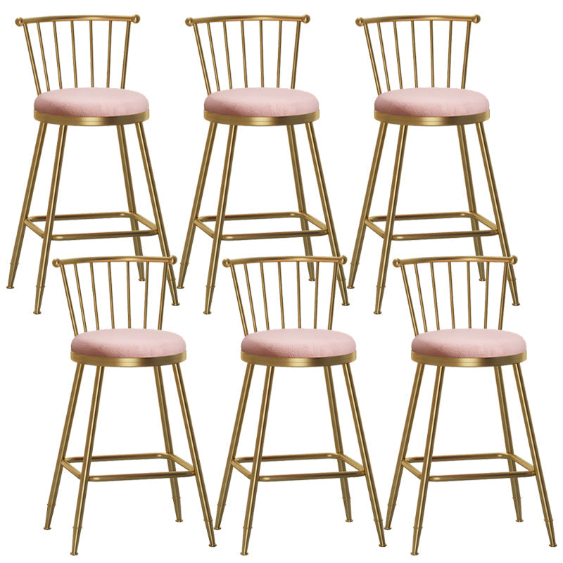 Glam Backrest Armless Counter Stool Iron Bar Stool with Velvet Cushion and Pedal for Cafe Pink 6 Piece Set Counter Stool(26"H) Clearhalo 'Bar Furniture' 'Bar Stools' 'bar_stools' 'furn' 'furn_bar_stools' 'Furniture' 'Kitchen & Dining Furniture' 6395558
