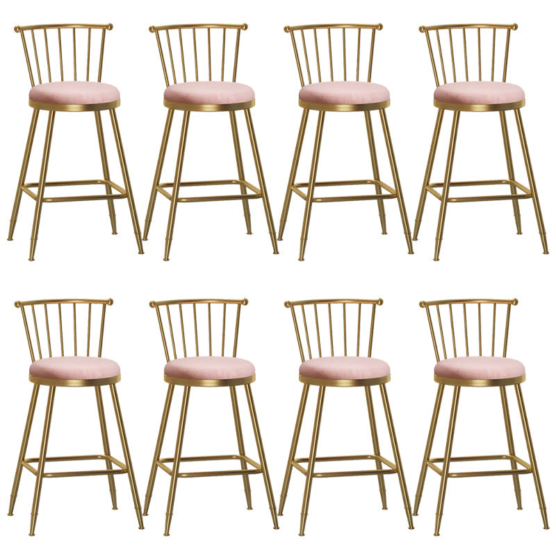 Glam Backrest Armless Counter Stool Iron Bar Stool with Velvet Cushion and Pedal for Cafe Pink 8 Piece Set Counter Stool(26"H) Clearhalo 'Bar Furniture' 'Bar Stools' 'bar_stools' 'furn' 'furn_bar_stools' 'Furniture' 'Kitchen & Dining Furniture' 6395559