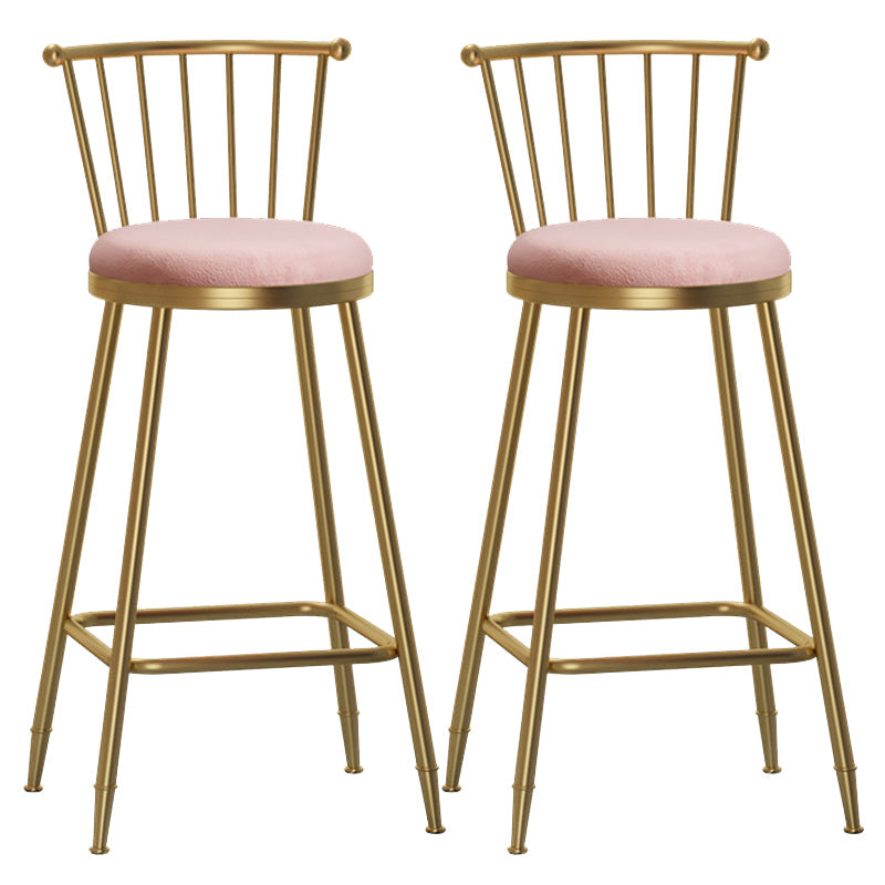 Glam Backrest Armless Counter Stool Iron Bar Stool with Velvet Cushion and Pedal for Cafe Pink 2 Piece Set Bar Stool(30"H) Clearhalo 'Bar Furniture' 'Bar Stools' 'bar_stools' 'furn' 'furn_bar_stools' 'Furniture' 'Kitchen & Dining Furniture' 6395561