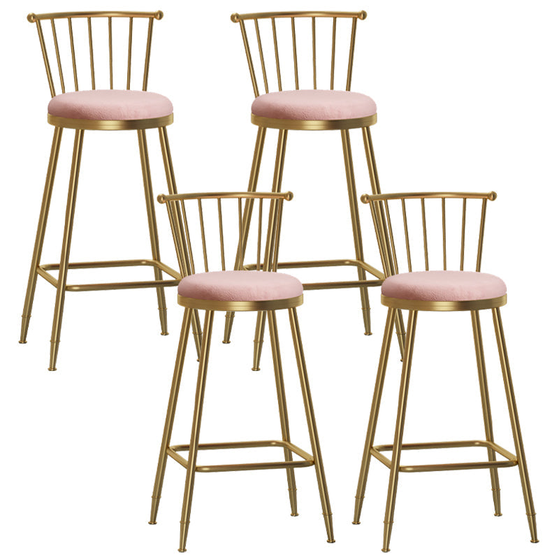 Glam Backrest Armless Counter Stool Iron Bar Stool with Velvet Cushion and Pedal for Cafe Pink 4 Piece Set Bar Stool(30"H) Clearhalo 'Bar Furniture' 'Bar Stools' 'bar_stools' 'furn' 'furn_bar_stools' 'Furniture' 'Kitchen & Dining Furniture' 6395562