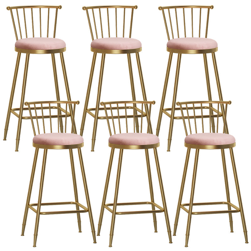 Glam Backrest Armless Counter Stool Iron Bar Stool with Velvet Cushion and Pedal for Cafe Pink 6 Piece Set Bar Stool(30"H) Clearhalo 'Bar Furniture' 'Bar Stools' 'bar_stools' 'furn' 'furn_bar_stools' 'Furniture' 'Kitchen & Dining Furniture' 6395563