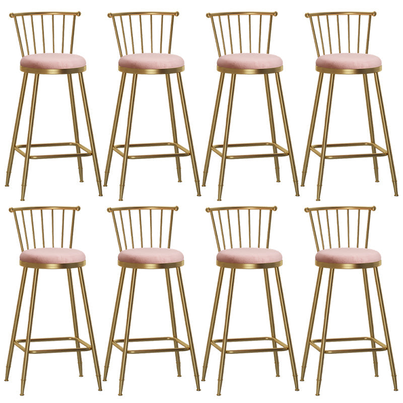 Glam Backrest Armless Counter Stool Iron Bar Stool with Velvet Cushion and Pedal for Cafe Pink 8 Piece Set Bar Stool(30"H) Clearhalo 'Bar Furniture' 'Bar Stools' 'bar_stools' 'furn' 'furn_bar_stools' 'Furniture' 'Kitchen & Dining Furniture' 6395564