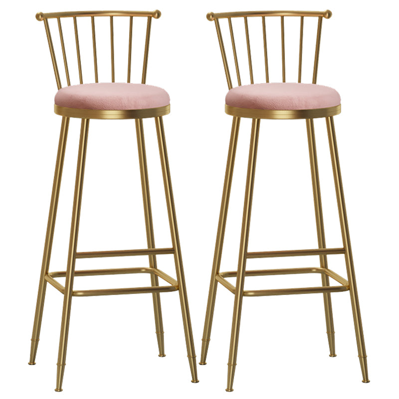 Glam Backrest Armless Counter Stool Iron Bar Stool with Velvet Cushion and Pedal for Cafe Pink 2 Piece Set Bar Stool(33"H) Clearhalo 'Bar Furniture' 'Bar Stools' 'bar_stools' 'furn' 'furn_bar_stools' 'Furniture' 'Kitchen & Dining Furniture' 6395566