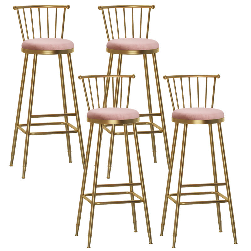 Glam Backrest Armless Counter Stool Iron Bar Stool with Velvet Cushion and Pedal for Cafe Pink 4 Piece Set Bar Stool(33"H) Clearhalo 'Bar Furniture' 'Bar Stools' 'bar_stools' 'furn' 'furn_bar_stools' 'Furniture' 'Kitchen & Dining Furniture' 6395567
