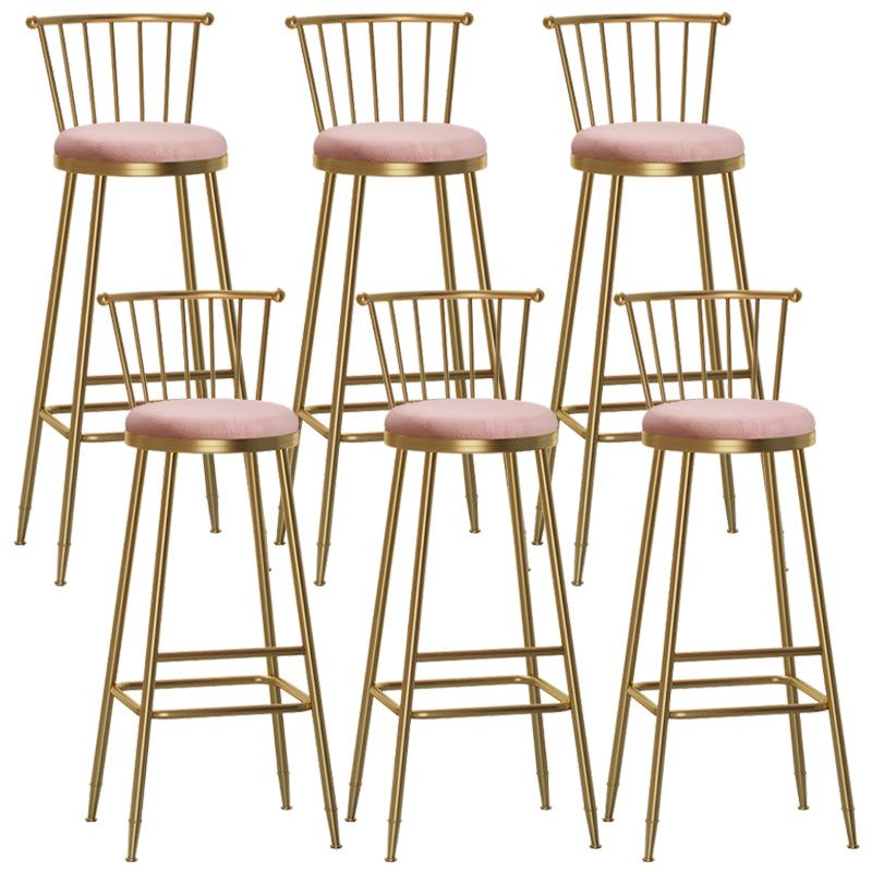 Glam Backrest Armless Counter Stool Iron Bar Stool with Velvet Cushion and Pedal for Cafe Pink 6 Piece Set Bar Stool(33"H) Clearhalo 'Bar Furniture' 'Bar Stools' 'bar_stools' 'furn' 'furn_bar_stools' 'Furniture' 'Kitchen & Dining Furniture' 6395568