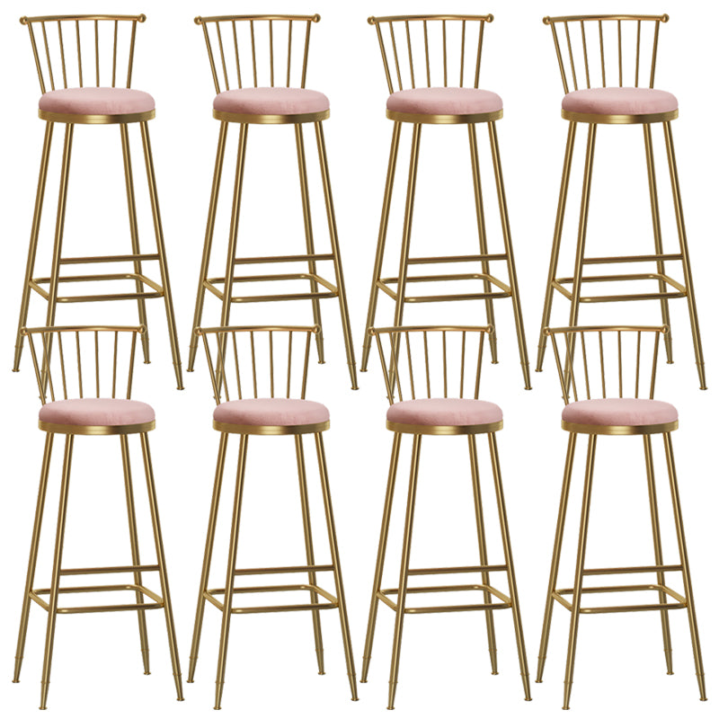 Glam Backrest Armless Counter Stool Iron Bar Stool with Velvet Cushion and Pedal for Cafe Pink 8 Piece Set Bar Stool(33"H) Clearhalo 'Bar Furniture' 'Bar Stools' 'bar_stools' 'furn' 'furn_bar_stools' 'Furniture' 'Kitchen & Dining Furniture' 6395569