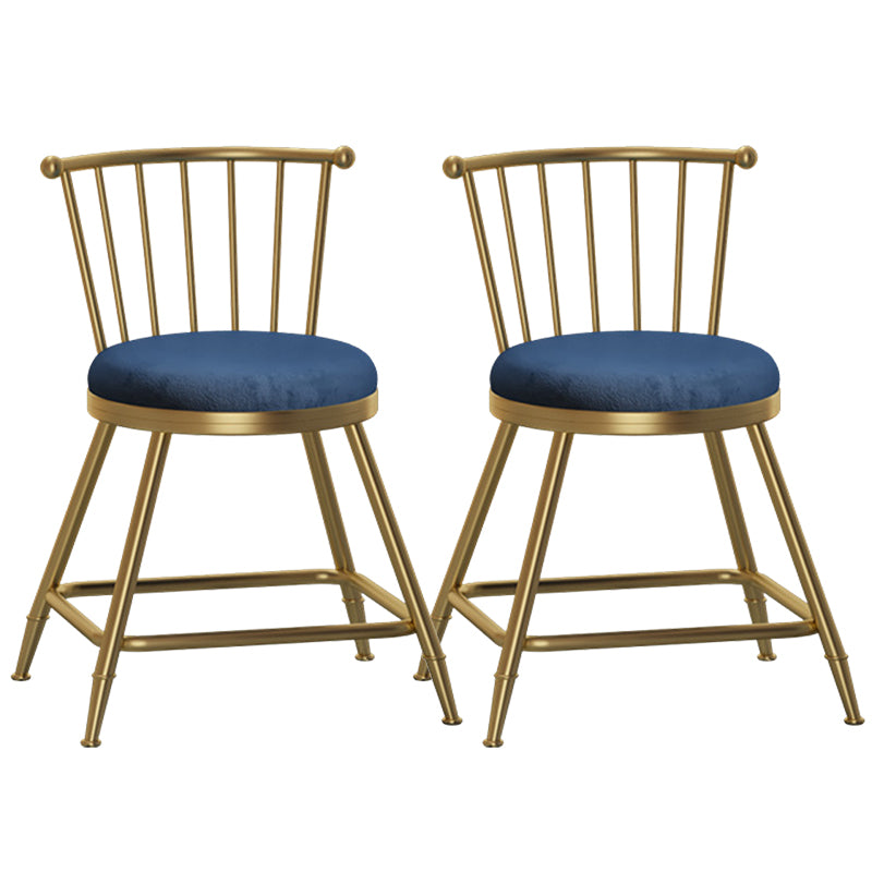 Glam Backrest Armless Counter Stool Iron Bar Stool with Velvet Cushion and Pedal for Cafe Blue 2 Piece Set Short Stool(18"H) Clearhalo 'Bar Furniture' 'Bar Stools' 'bar_stools' 'furn' 'furn_bar_stools' 'Furniture' 'Kitchen & Dining Furniture' 6395571